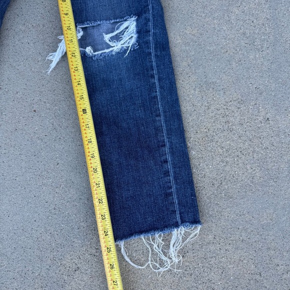 L'AGENCE Women Size 24 Dark Wash Distressed Knee High Rise Straight Leg Jeans - Picture 2 of 8